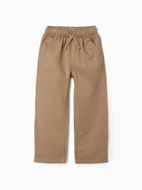 Pantalon à coupe droite en lin avec cordon de serrage - Kiabi