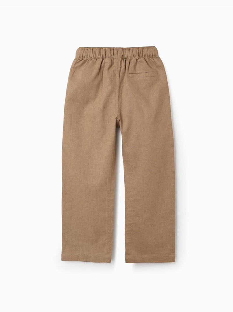 Pantalon à coupe droite en lin avec cordon de serrage Beige foncé - Kiabi