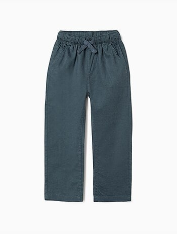 Pantalon à coupe droite en lin avec cordon de serrage