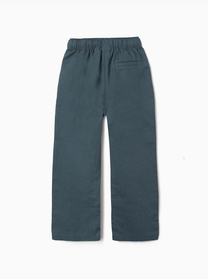 Pantalon à coupe droite en lin avec cordon de serrage Bleu Bleu - Kiabi