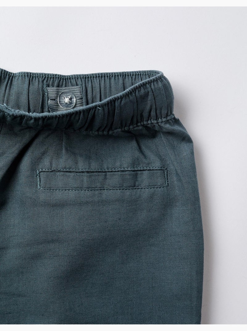 Pantalon à coupe droite en lin avec cordon de serrage Bleu Bleu - Kiabi