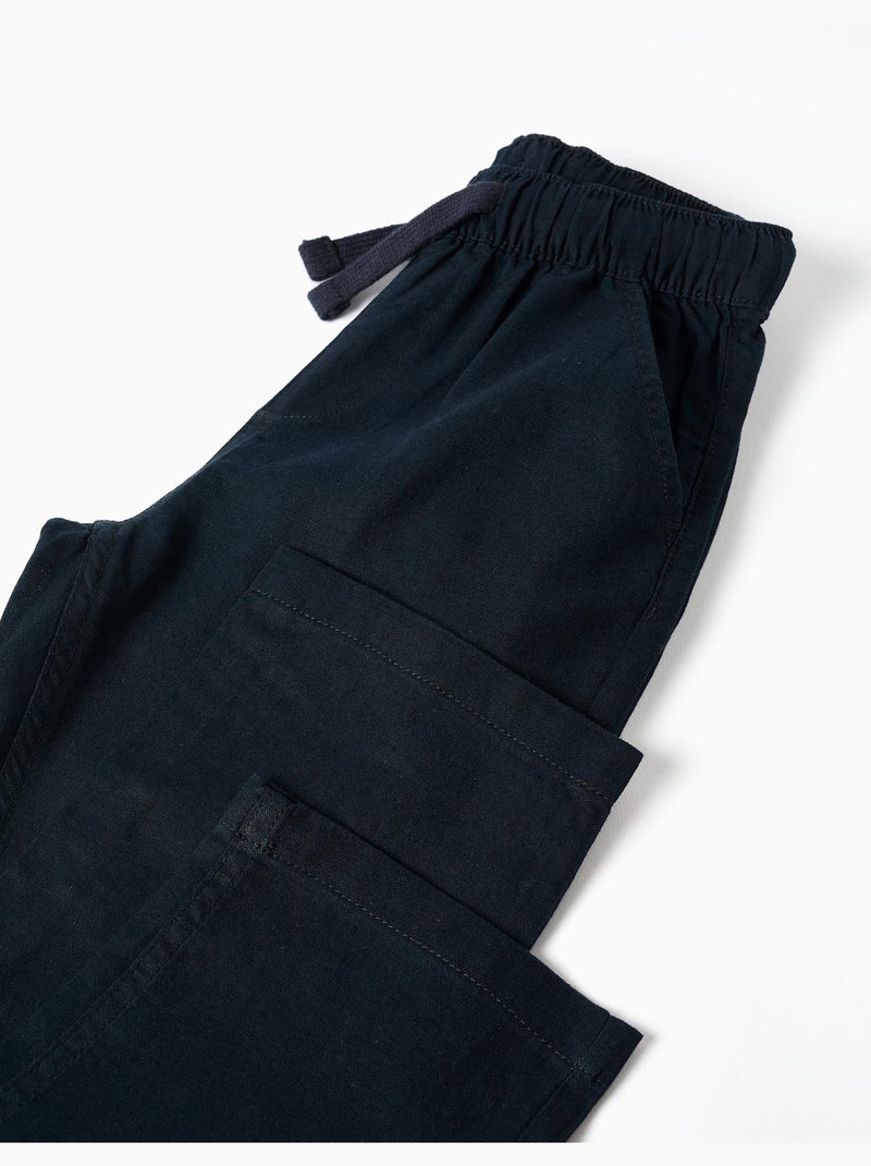 Pantalon à coupe droite en lin avec cordon de serrage Bleu Bleu - Kiabi