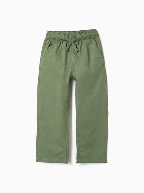 Pantalon à coupe droite en lin avec cordon de serrage - Kiabi