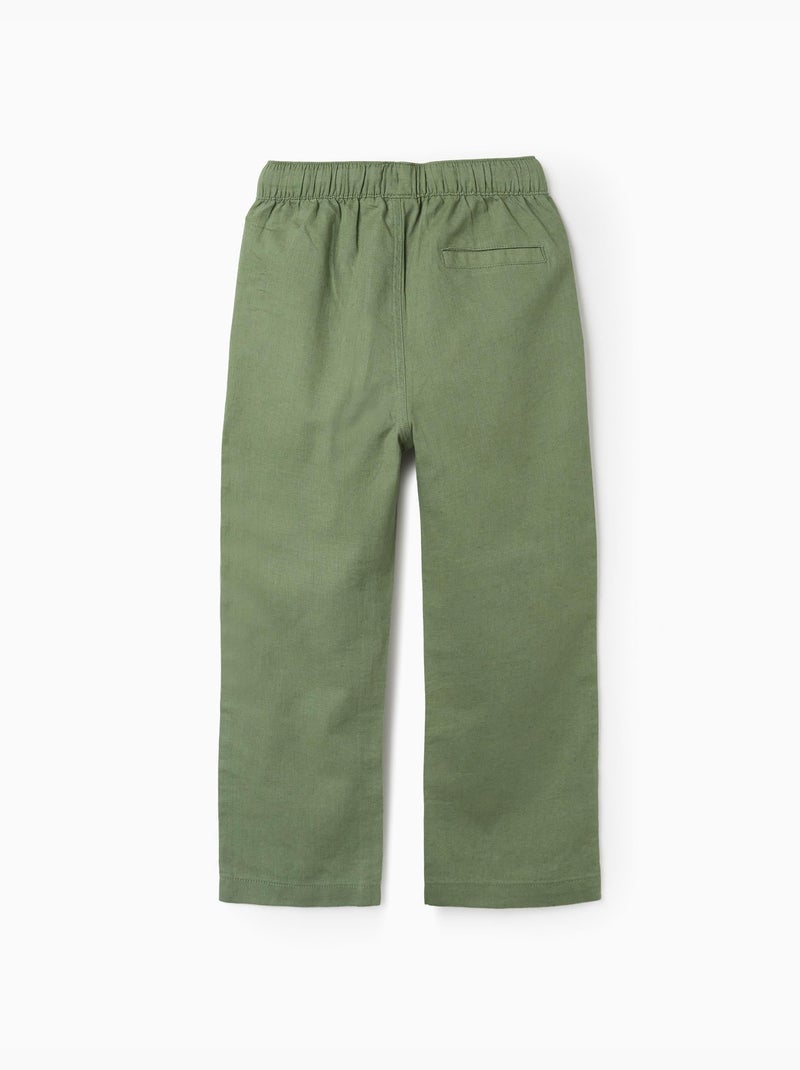 Pantalon à coupe droite en lin avec cordon de serrage Vert - Kiabi