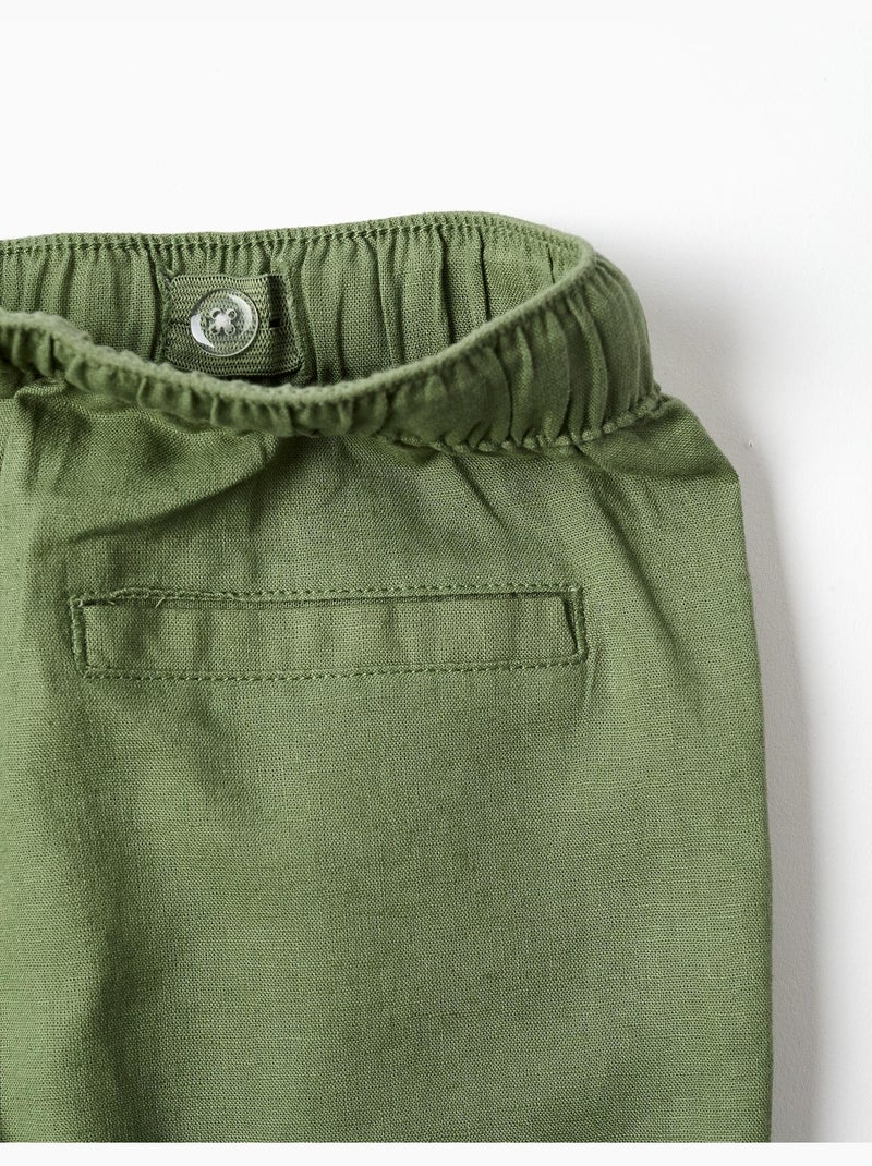 Pantalon à coupe droite en lin avec cordon de serrage Vert - Kiabi