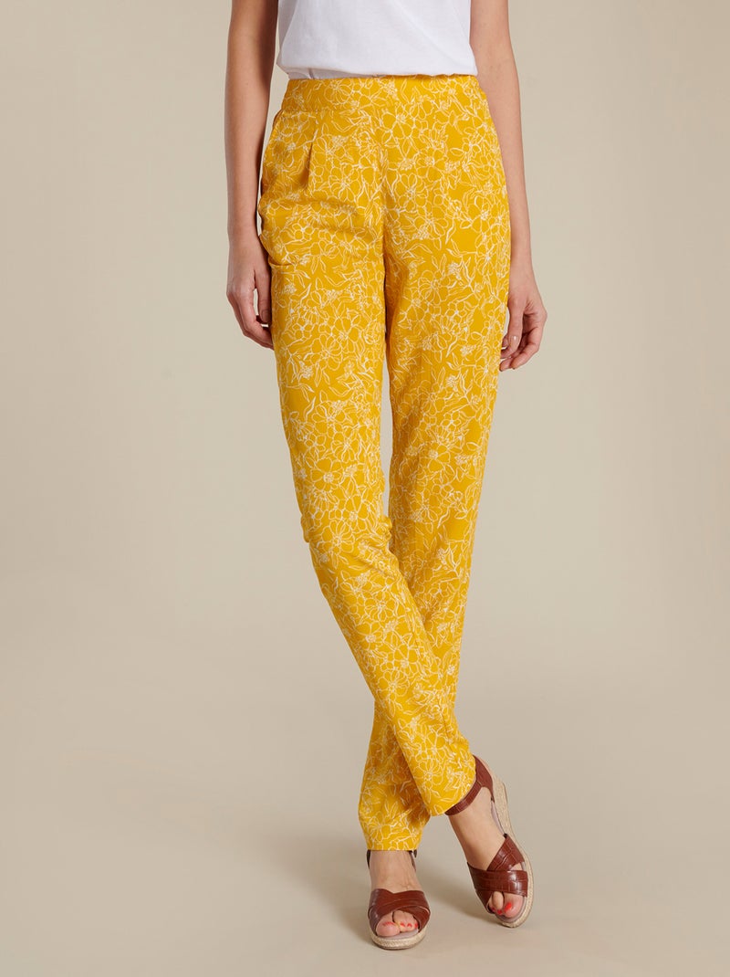 Pantalon à fleurs issu d'une démarche éco-responsable - Damart Moutarde - Kiabi