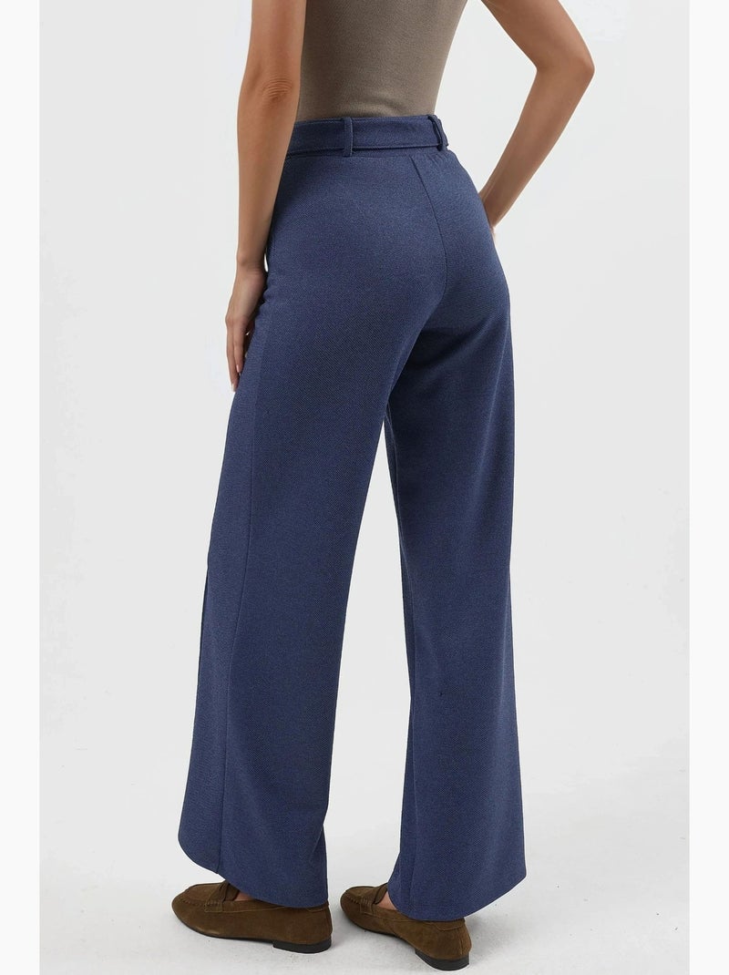 Pantalon à jambe droite taille haute avec ceinture busem Bleu lagon - Kiabi
