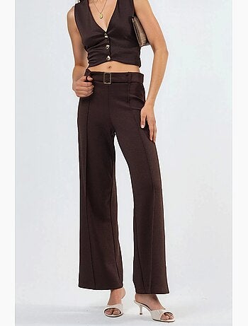 Pantalon à jambe droite taille haute avec ceinture busem