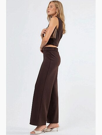 Pantalon à jambe droite taille haute avec ceinture busem