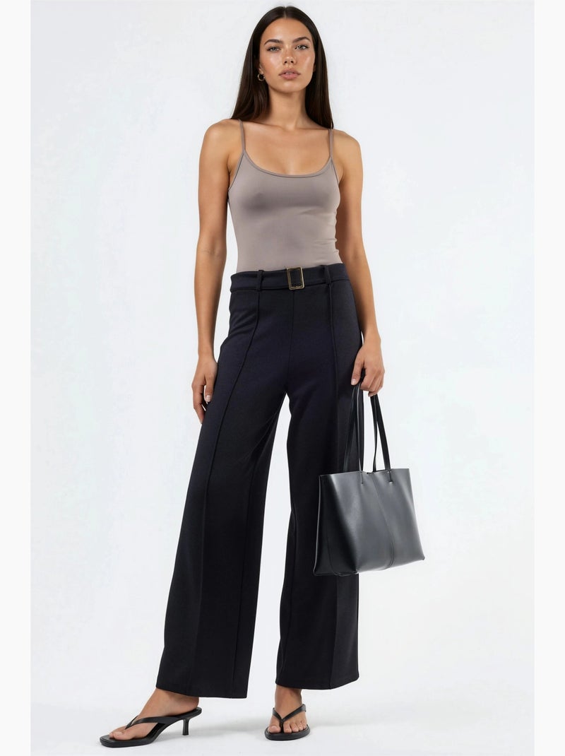 Pantalon à jambe droite taille haute avec ceinture busem Noir - Kiabi