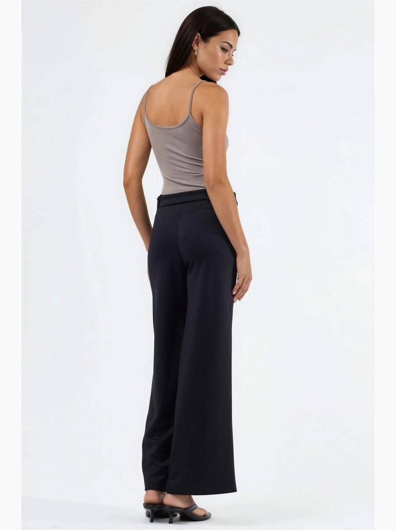Pantalon à jambe droite taille haute avec ceinture busem Noir - Kiabi