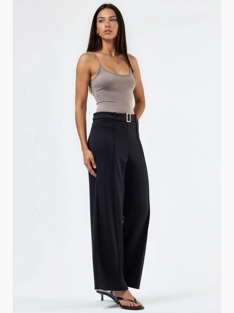 Pantalon à jambe droite taille haute avec ceinture busem Noir - Kiabi