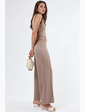 Pantalon à jambe droite taille haute avec ceinture busem