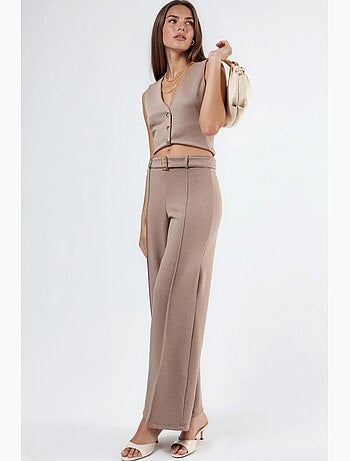 Pantalon à jambe droite taille haute avec ceinture busem