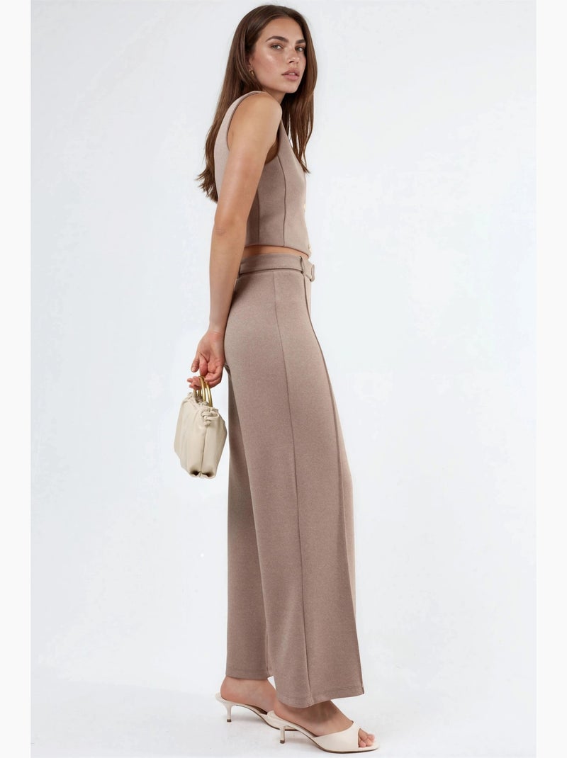 Pantalon à jambe droite taille haute avec ceinture busem Taupe - Kiabi