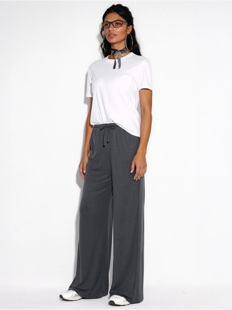 Pantalon à jambe large avec cordon de serrage busem Gris Noir - Kiabi