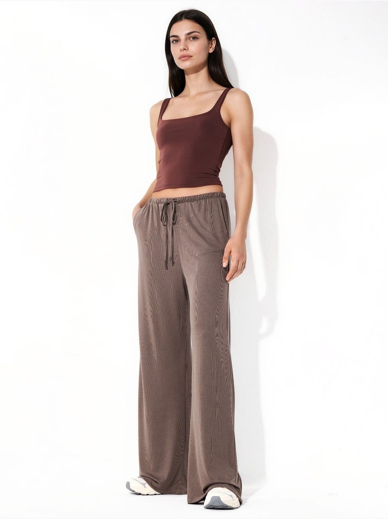 Pantalon à jambe large avec cordon de serrage busem Taupe - Kiabi