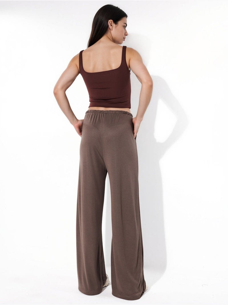 Pantalon à jambe large avec cordon de serrage busem Taupe - Kiabi