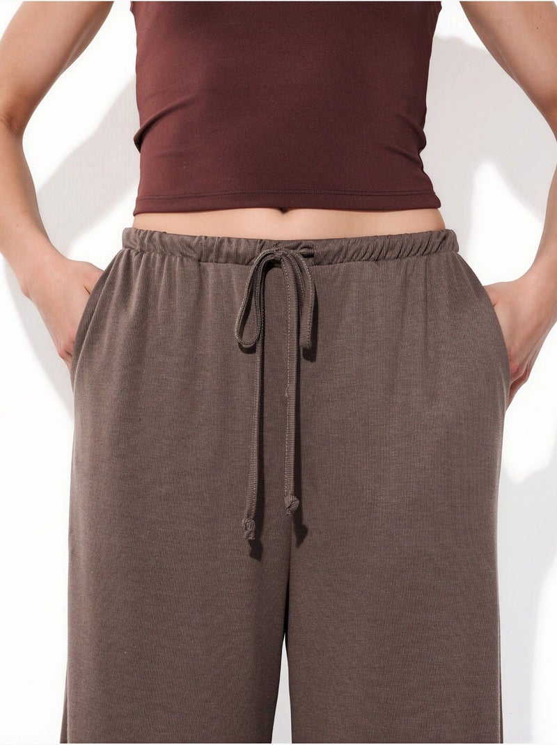 Pantalon à jambe large avec cordon de serrage busem Taupe - Kiabi