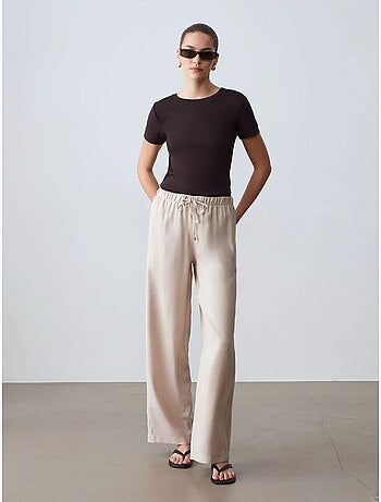 Pantalon à jambe large avec taille élastique et cordon dilvin