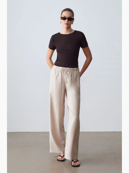 Pantalon à jambe large avec taille élastique et cordon dilvin - Kiabi
