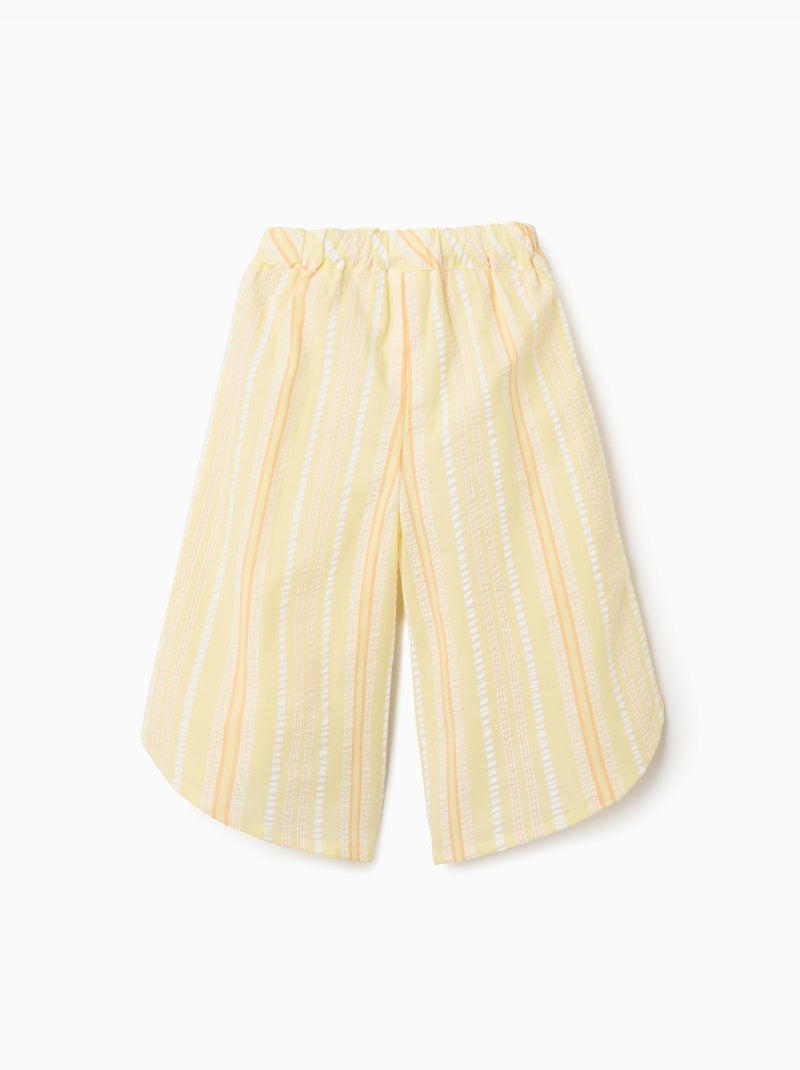 Pantalon à jambe large en coton à rayures Jaune clair - Kiabi