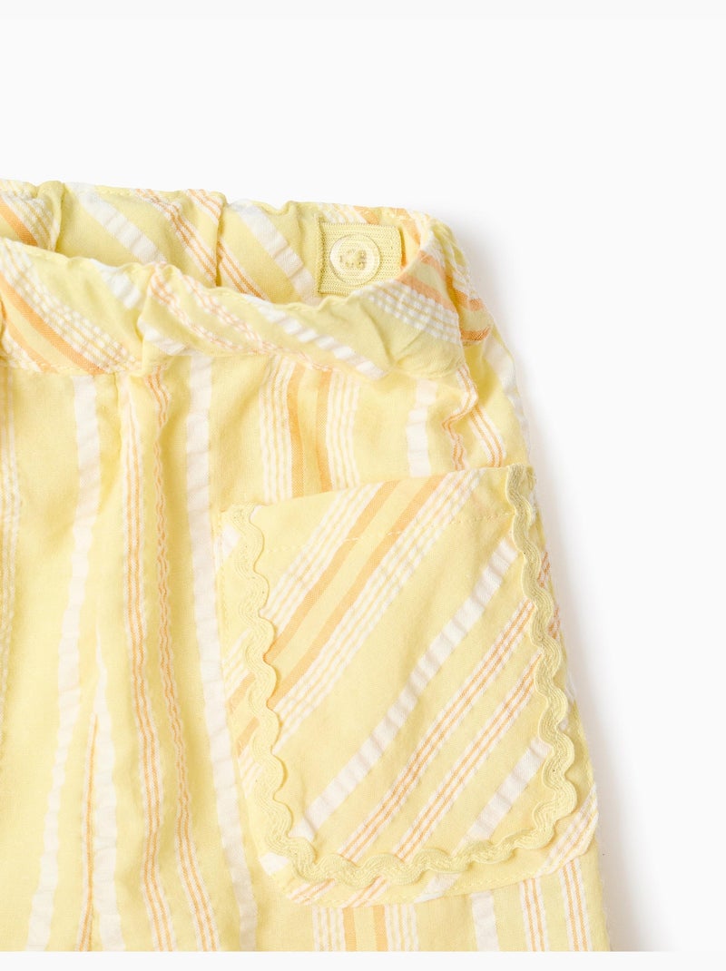 Pantalon à jambe large en coton à rayures Jaune clair - Kiabi