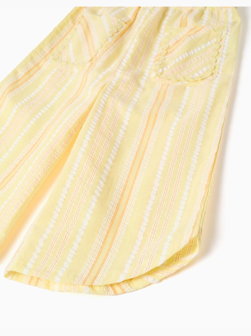Pantalon à jambe large en coton à rayures Jaune clair - Kiabi