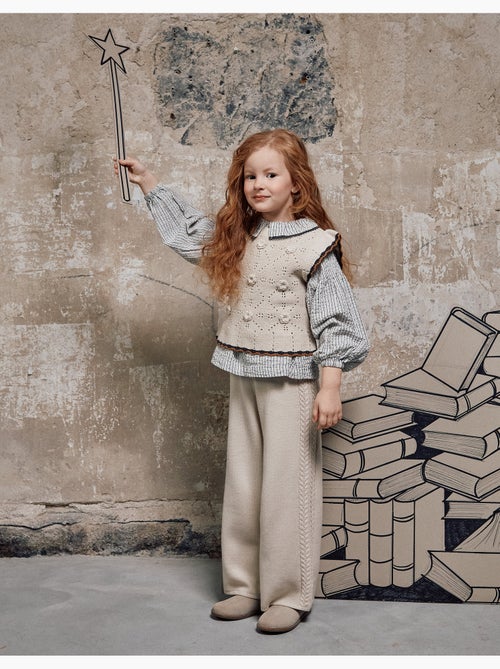 Pantalon à jambe large en maille B&S - Kiabi