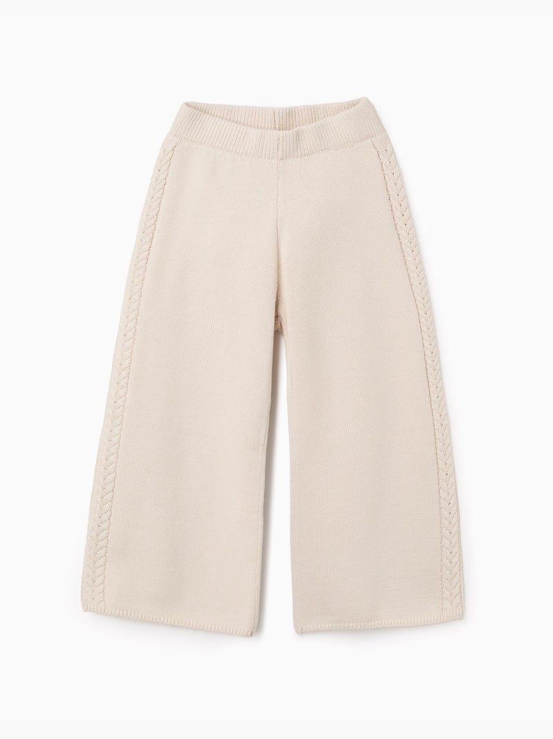 Pantalon à jambe large en maille B&S Beige clair - Kiabi