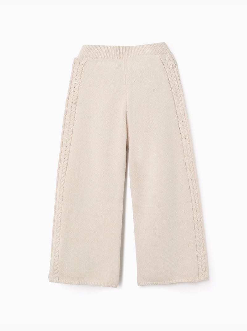 Pantalon à jambe large en maille B&S Beige clair - Kiabi