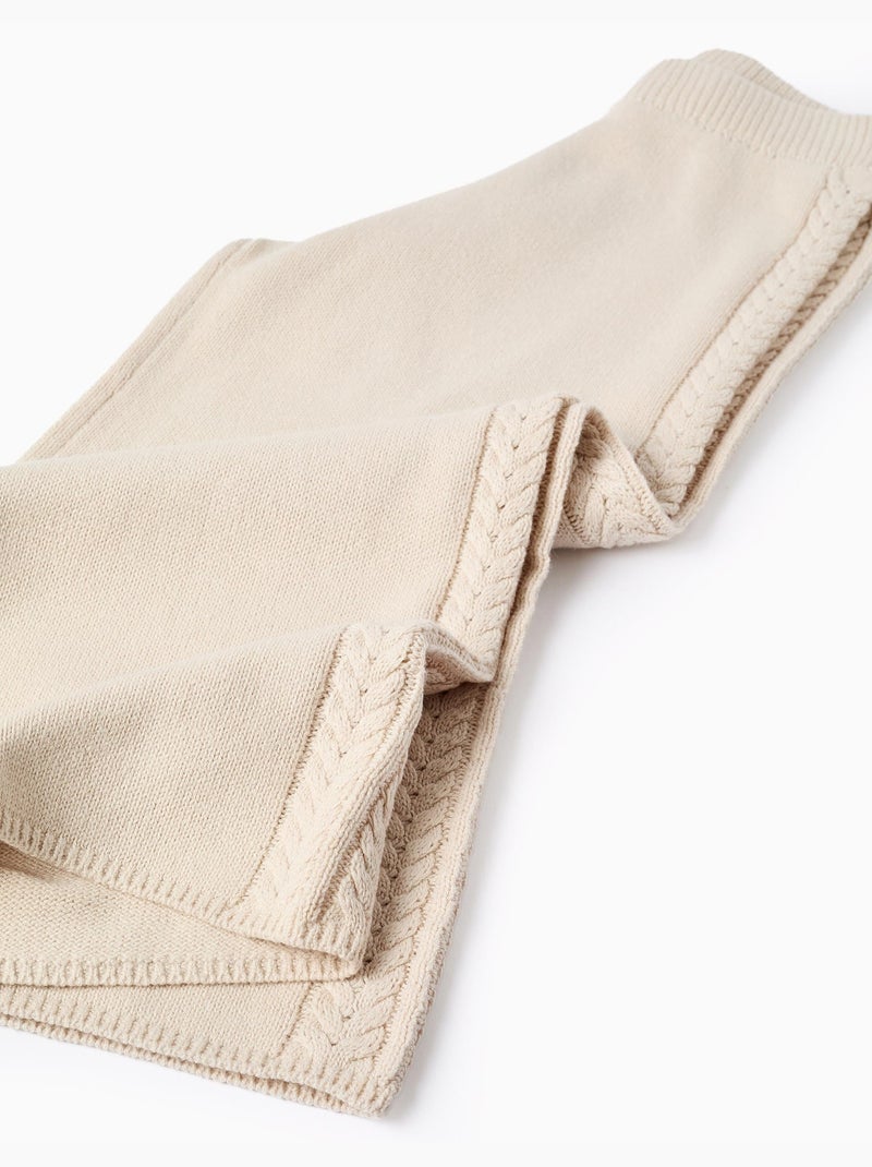 Pantalon à jambe large en maille B&S Beige clair - Kiabi