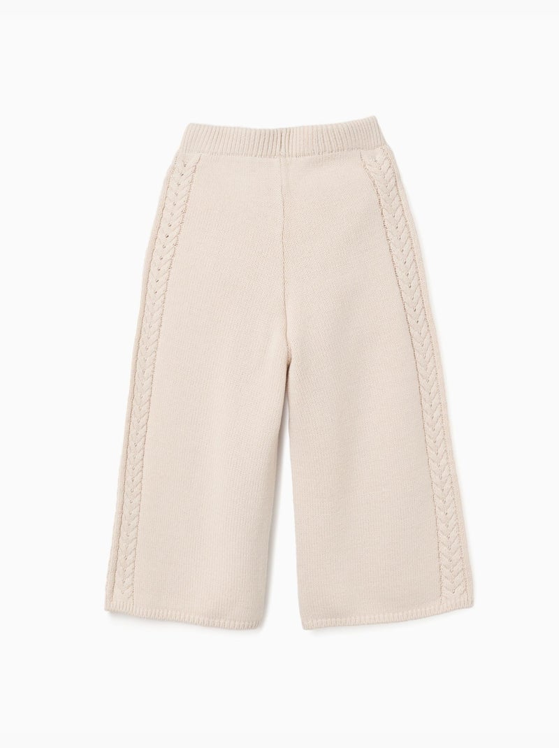Pantalon à jambe large en maille B&S Beige clair - Kiabi