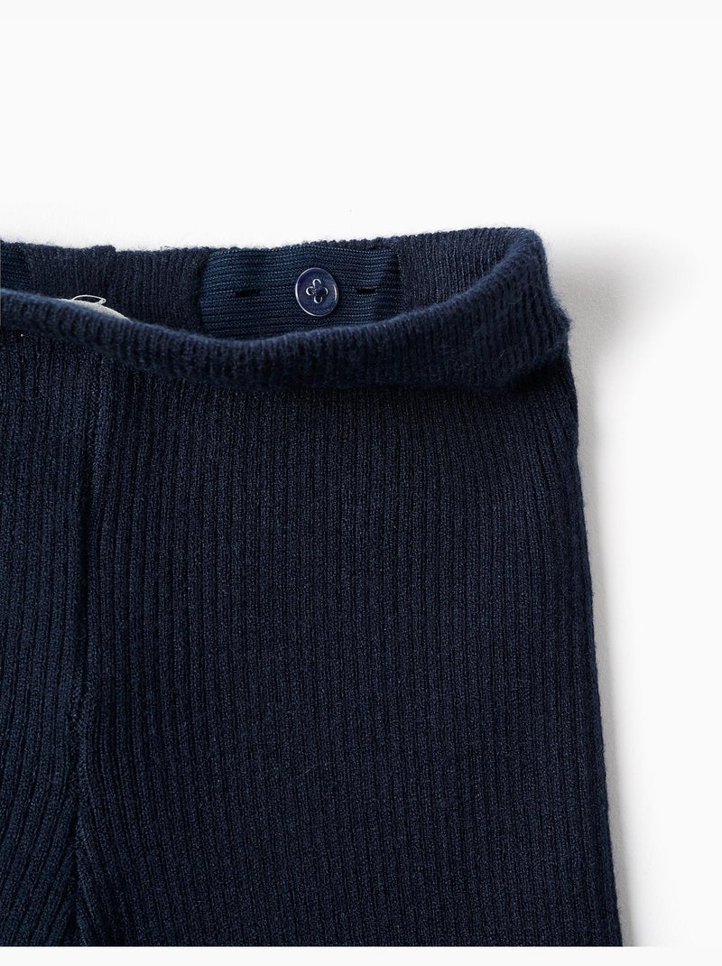 Pantalon à jambe large en maille côtelée Bleu foncé - Kiabi