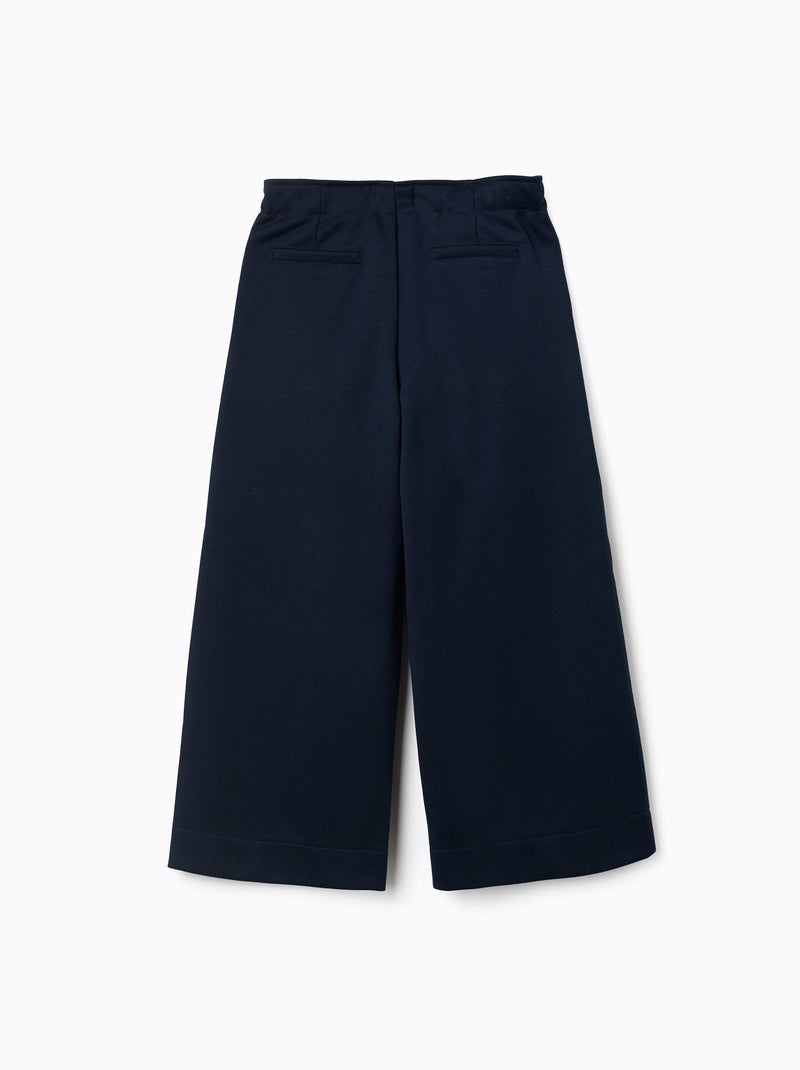Pantalon à jambe large en maille interlock Bleu foncé - Kiabi
