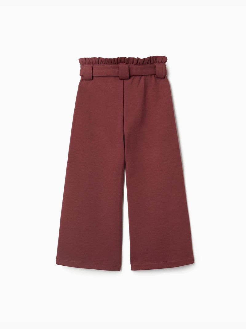 Pantalon à jambe large en maille milano avec ceinture Marron - Kiabi