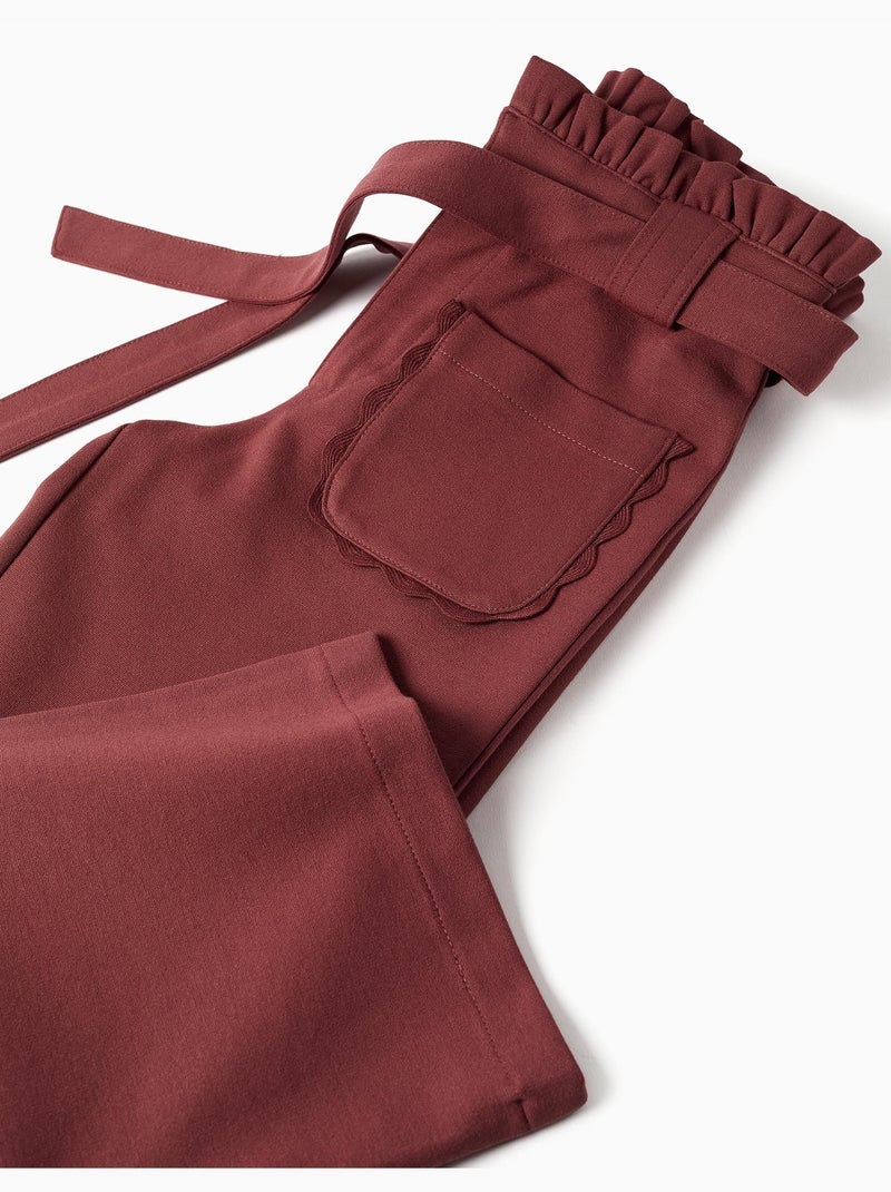 Pantalon à jambe large en maille milano avec ceinture Marron - Kiabi