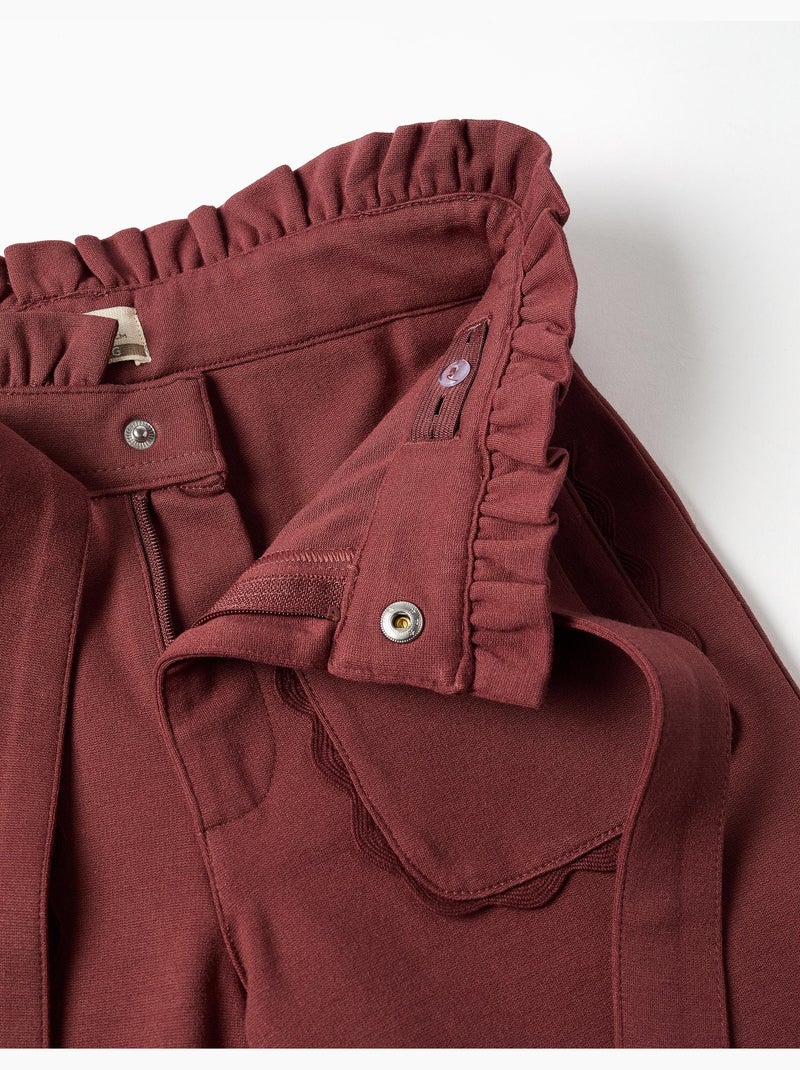 Pantalon à jambe large en point de Rome avec ceinture Marron - Kiabi