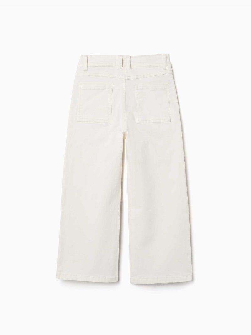 Pantalon à jambe large en sergé avec quatre poches Blanc - Kiabi