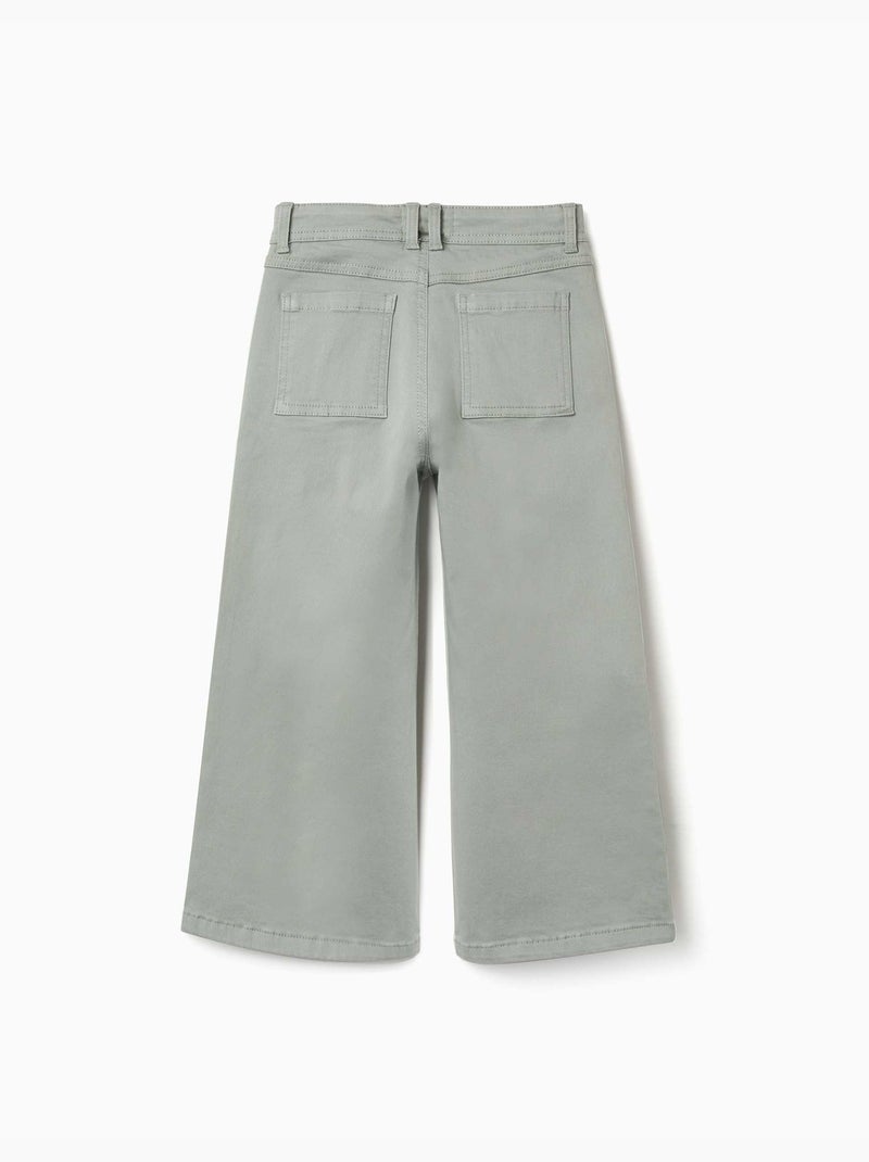 Pantalon à jambe large en sergé avec quatre poches Vert - Kiabi