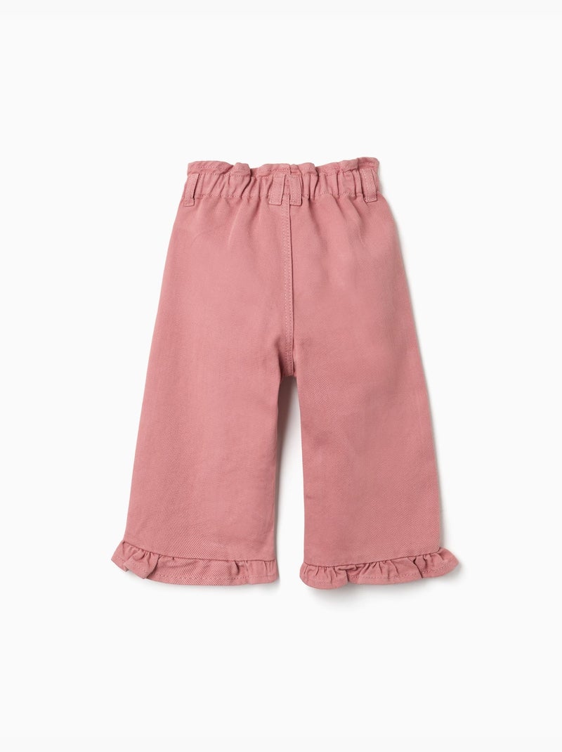 Pantalon à jambe large en sergé avec volants Rose - Kiabi