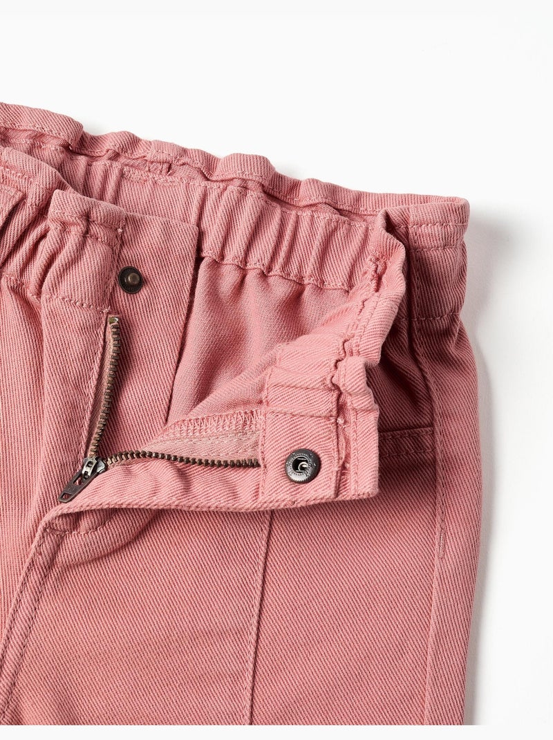 Pantalon à jambe large en sergé avec volants Rose - Kiabi