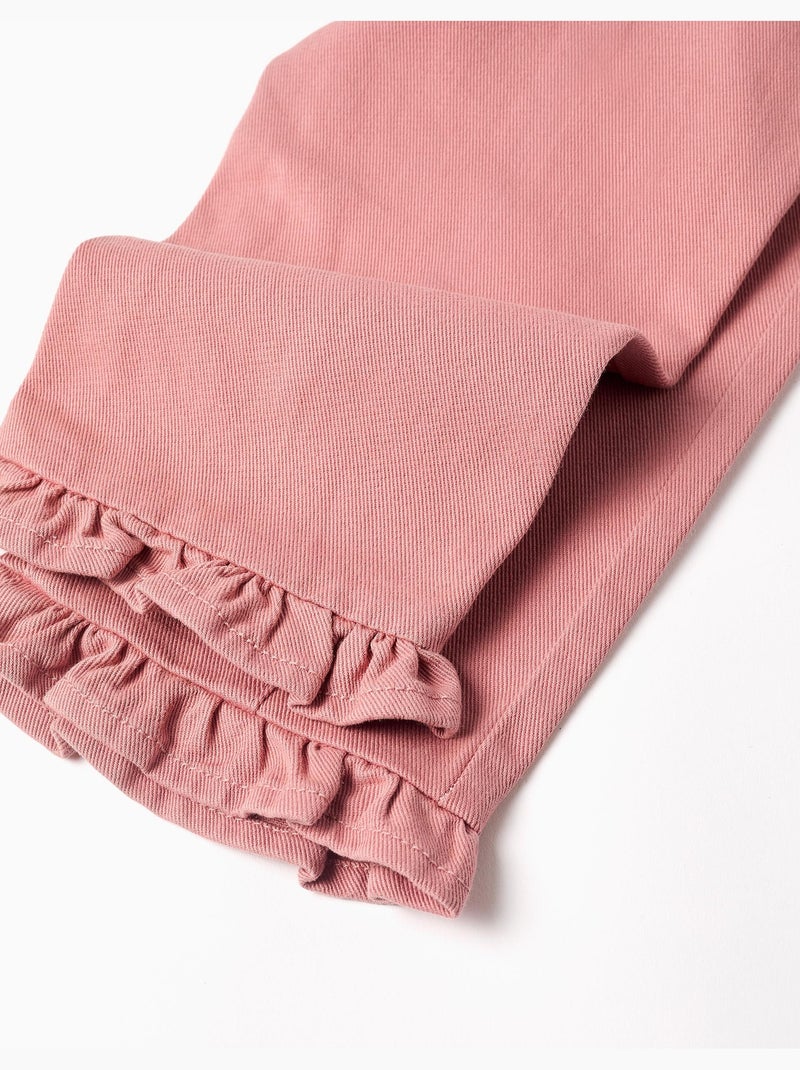 Pantalon à jambe large en sergé avec volants Rose - Kiabi