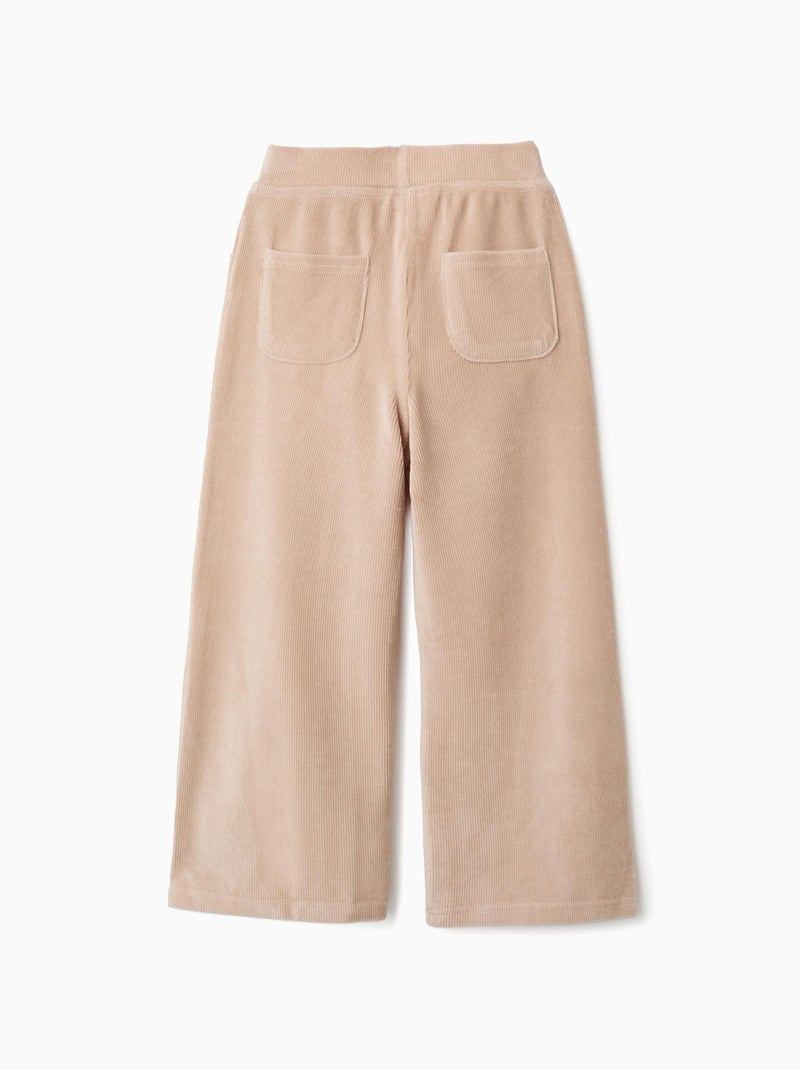 Pantalon à jambe large en velours côtelé avec taille élastique Beige clair - Kiabi