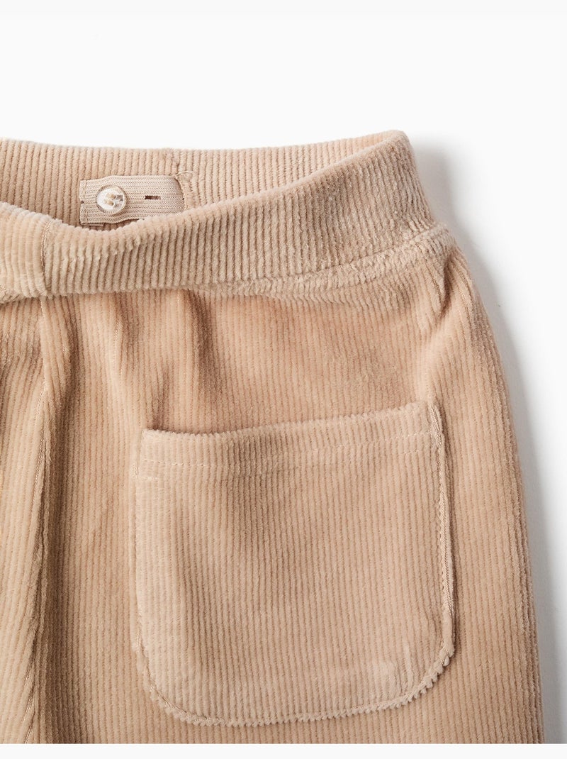 Pantalon à jambe large en velours côtelé avec taille élastique Beige clair - Kiabi