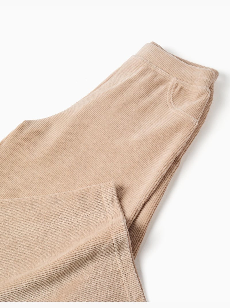 Pantalon à jambe large en velours côtelé avec taille élastique Beige clair - Kiabi