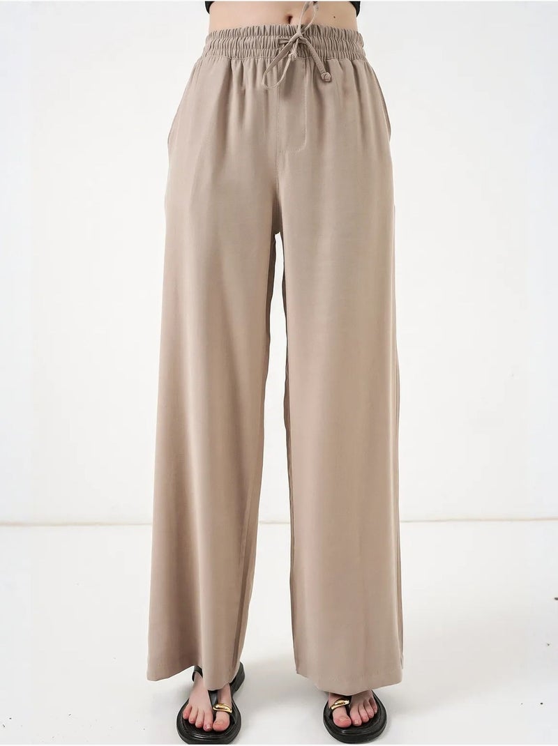 Pantalon à jambe large taille haute avec poche bdart Beige argile - Kiabi