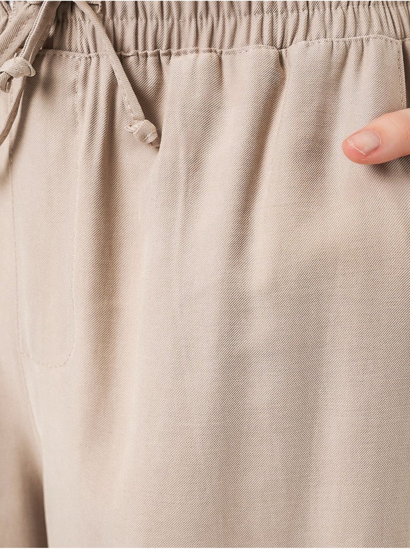Pantalon à jambe large taille haute avec poche bdart Beige argile - Kiabi