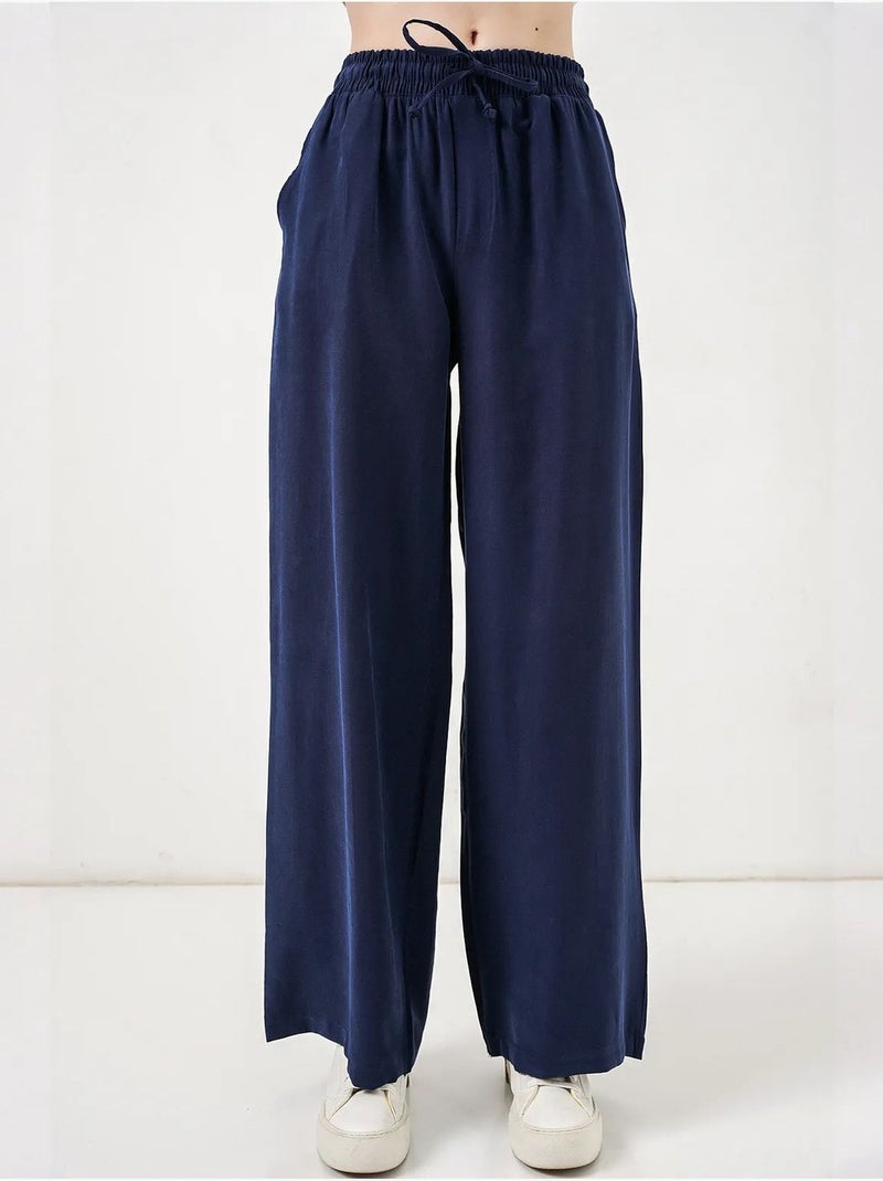 Pantalon à jambe large taille haute avec poche bdart Bleu marine - Kiabi