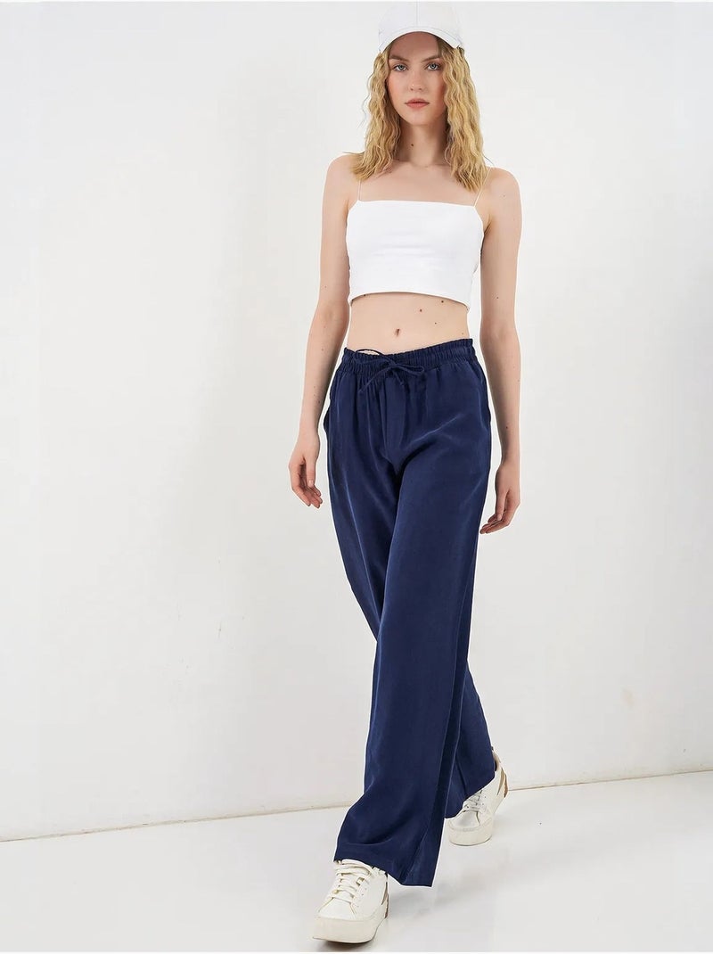 Pantalon à jambe large taille haute avec poche bdart Bleu marine - Kiabi